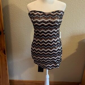 NWT. Sequin strapless party mini dress